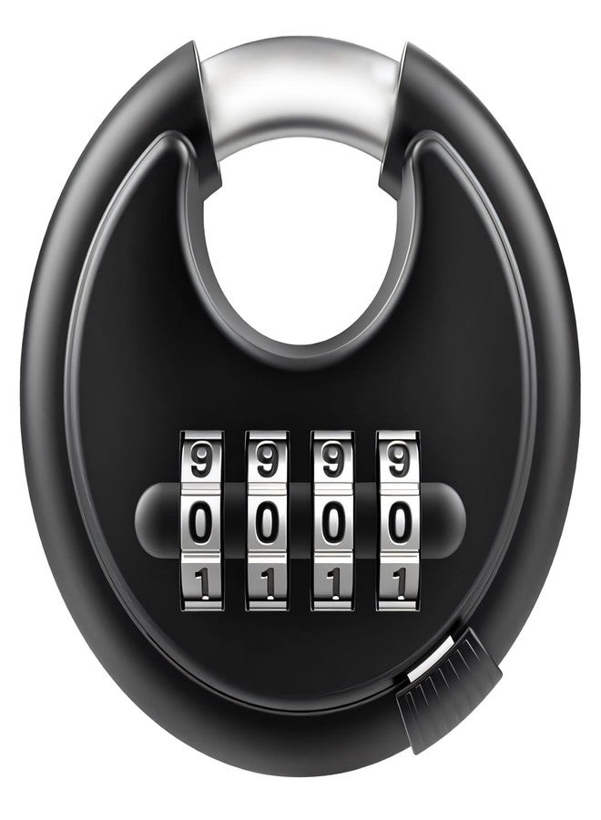 MIORAH Combination Disc Padlock - Heavy Duty Keyless Number Lock with 4-Digit Code Stainless Steel Shackle | Anti-Cut Security Lock for Gate, Garage, Locker, Outdoor Use (Black) - Image 1